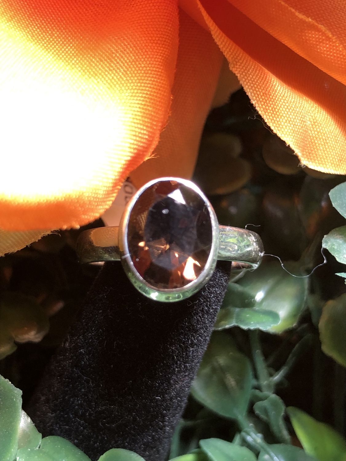 Smoky Quartz Faceted Round Ring