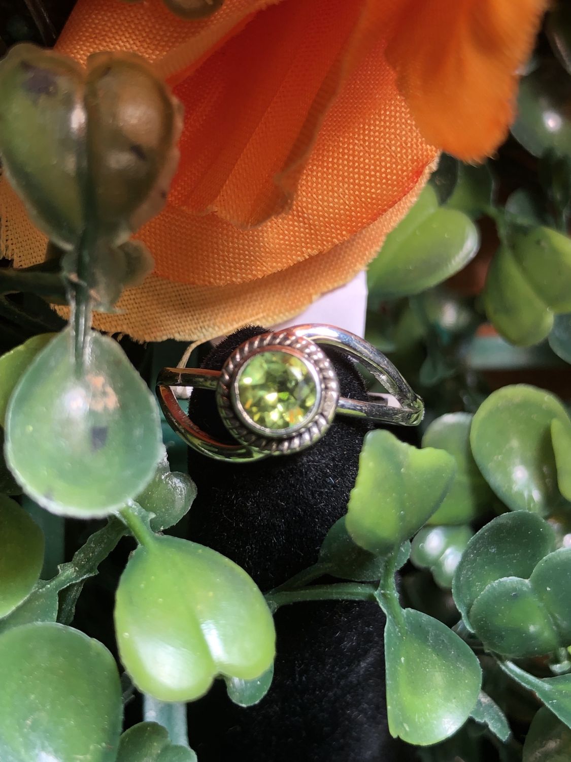 Peridot Faceted Round Ring