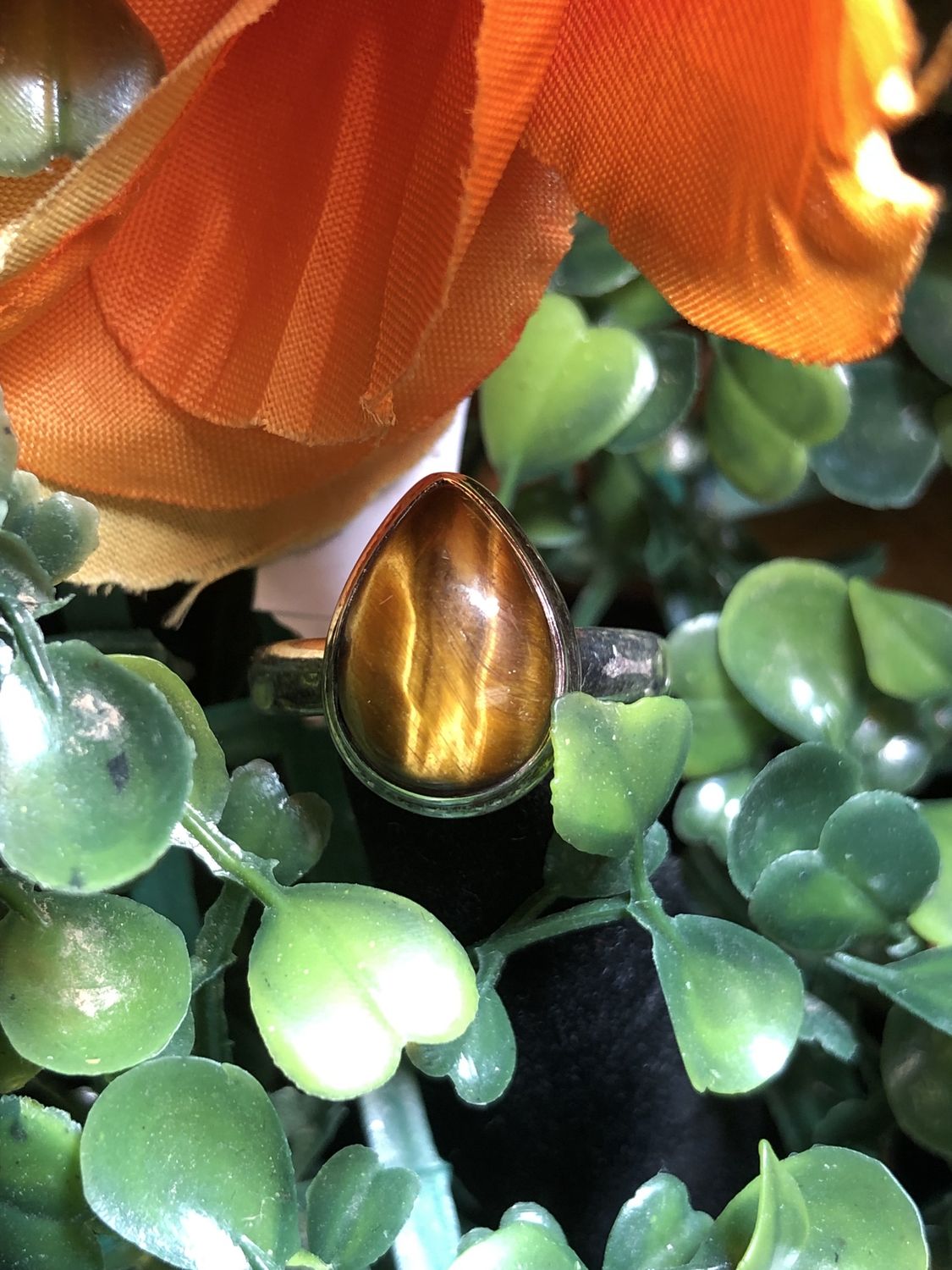 Tigers Eye Teardrop Ring Sz 9
