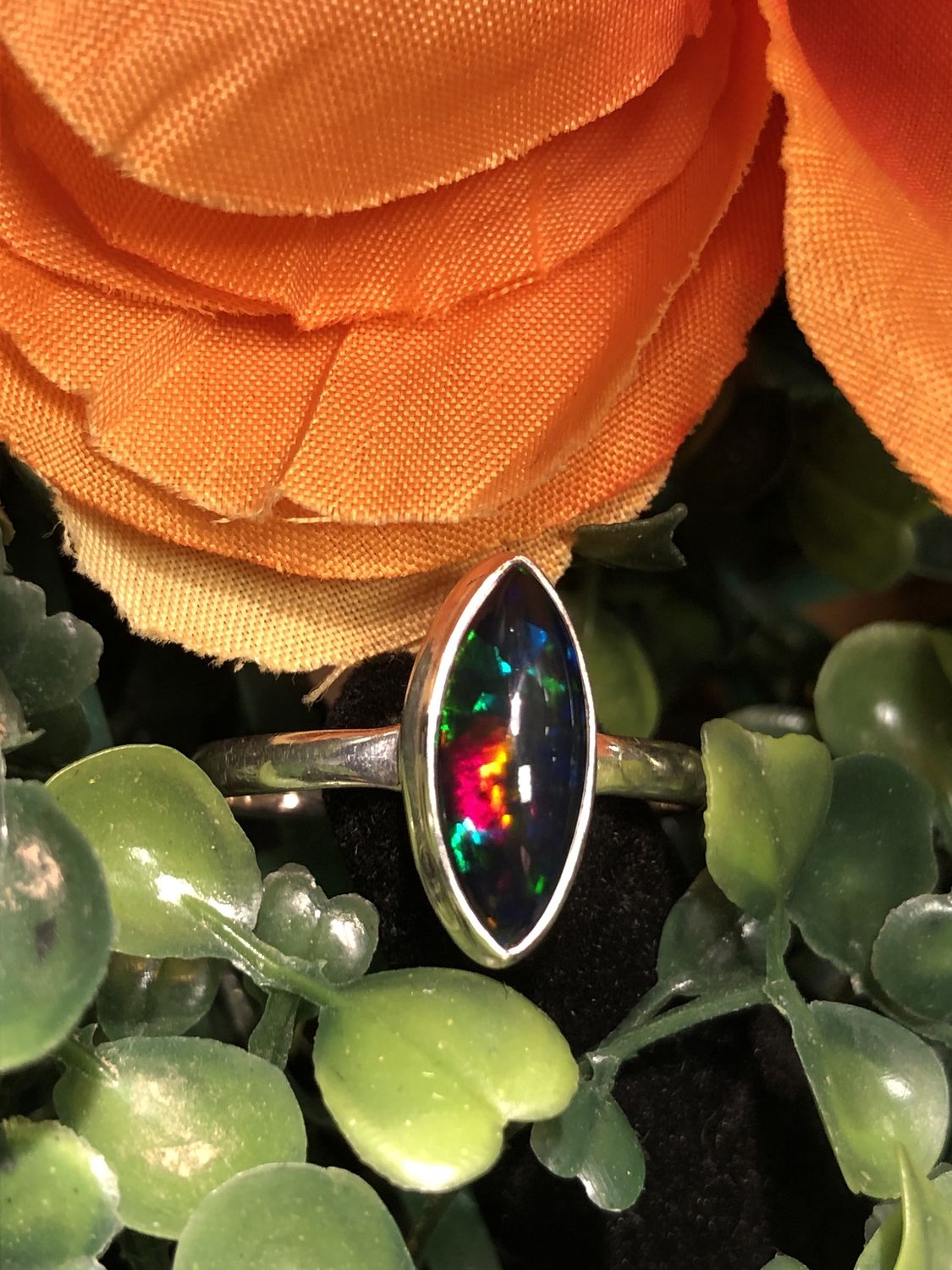 Black Opal Marquis Ring Sz 12