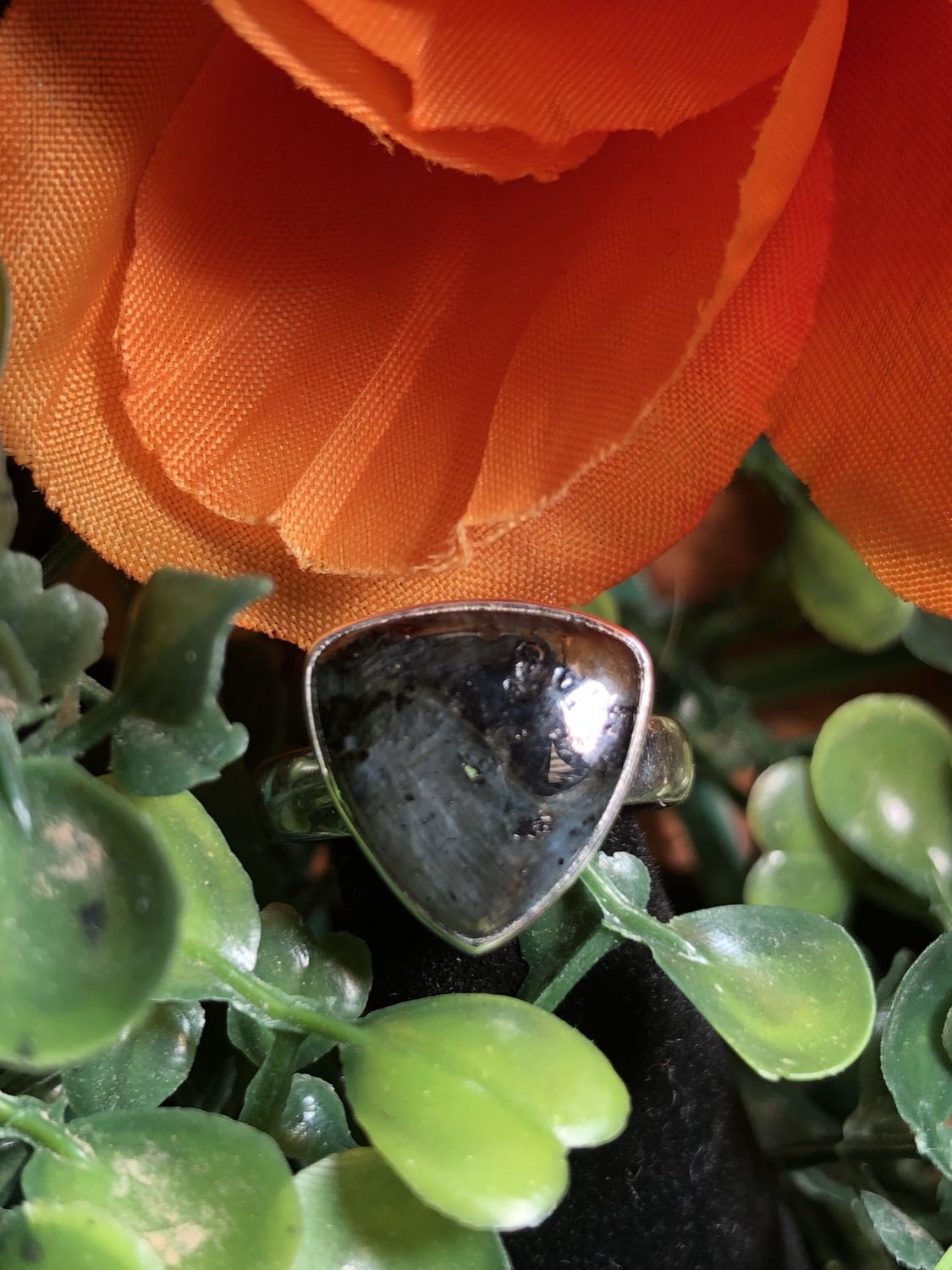 Larvikite Triangle Ring Sz 6