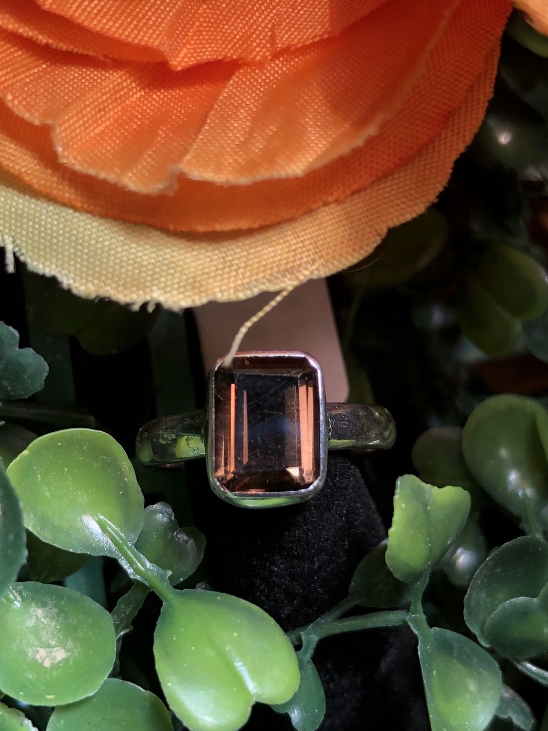 Smoky Quartz Faceted Square Ring Sz 7