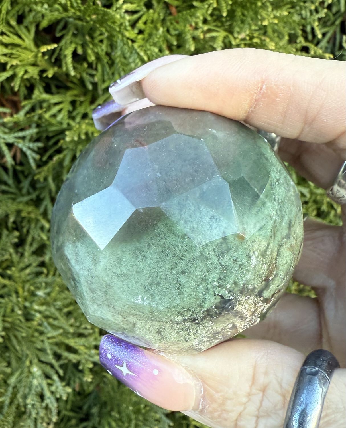Moss Agate Faceted Sphere