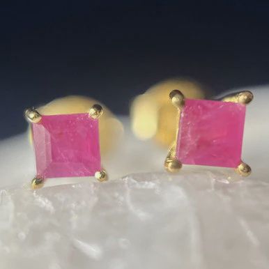 Ruby Square Stud Earrings Gold