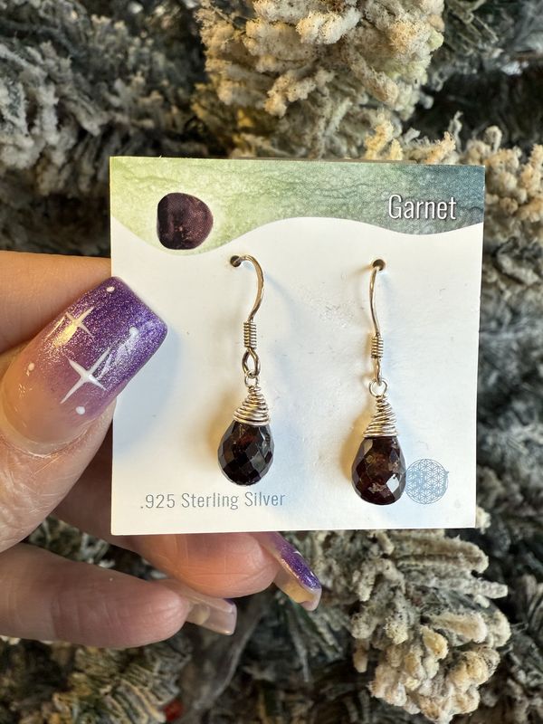 Sterling Faceted Garnet Wire Earrings
