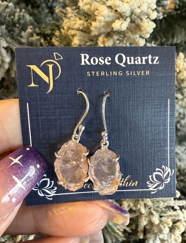 Rose Quartz Natural Sterling Dangle Earrings