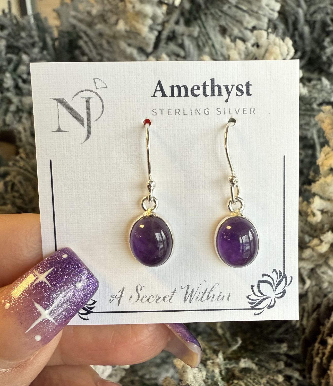 Amethyst Round Sterling Dangle Earrings