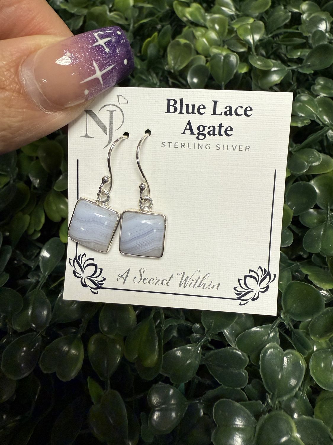 Blue Lace Agate Square Dangle Earrings