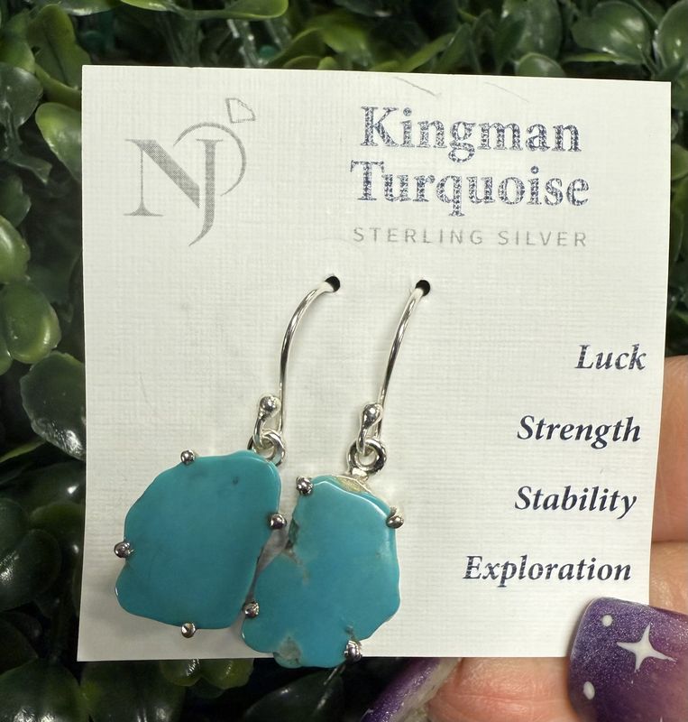 Kingman Turquoise Natural Sterling Dangle Earrings