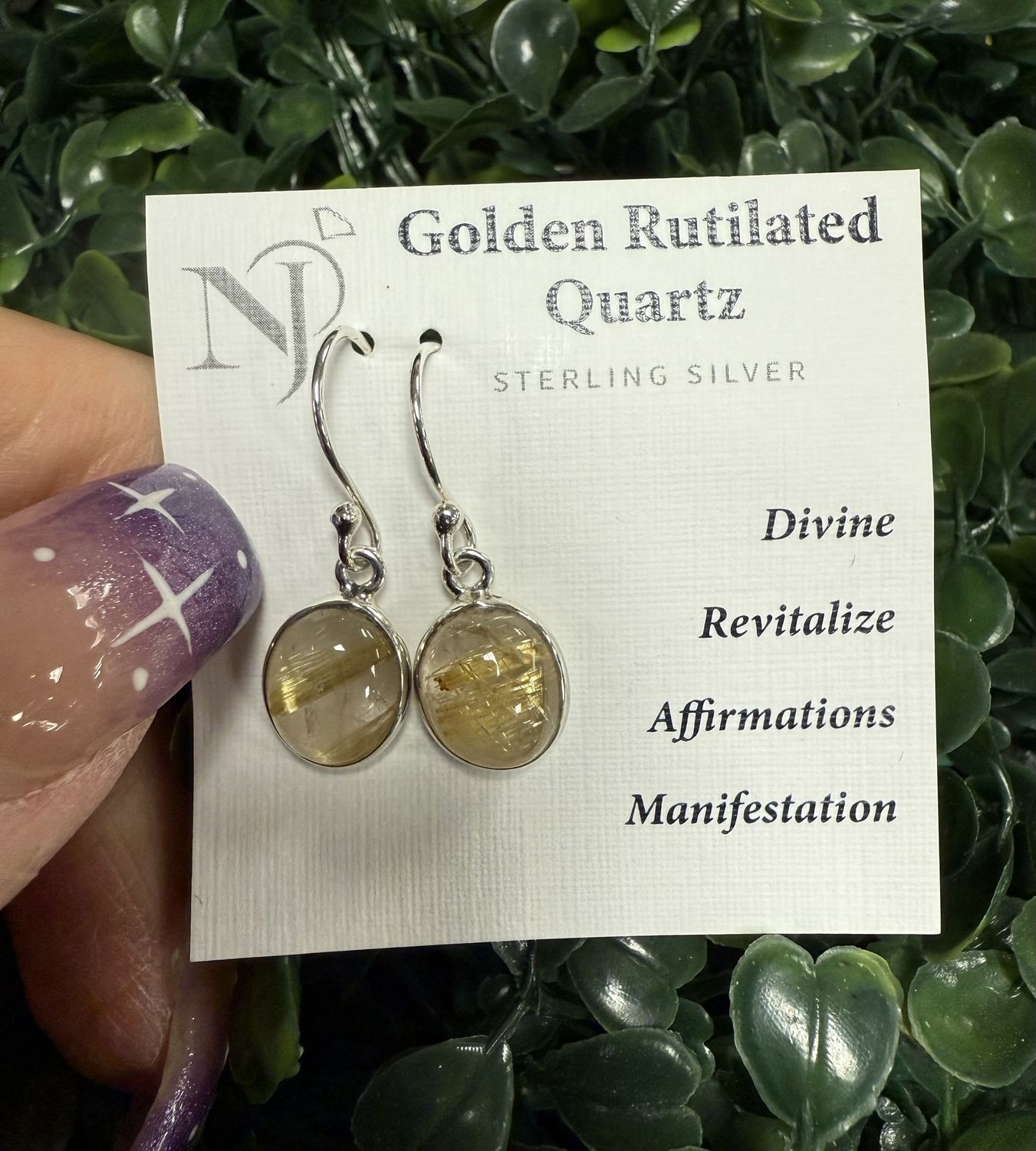 Golden Rutilated Quartz Round Sterling Dangle Earrings