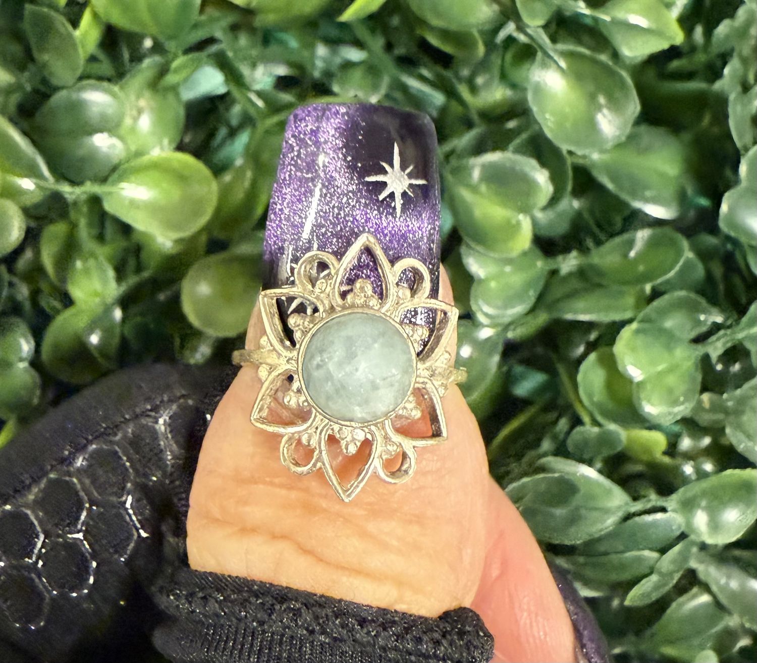Aquamarine Flower Ring Sz8