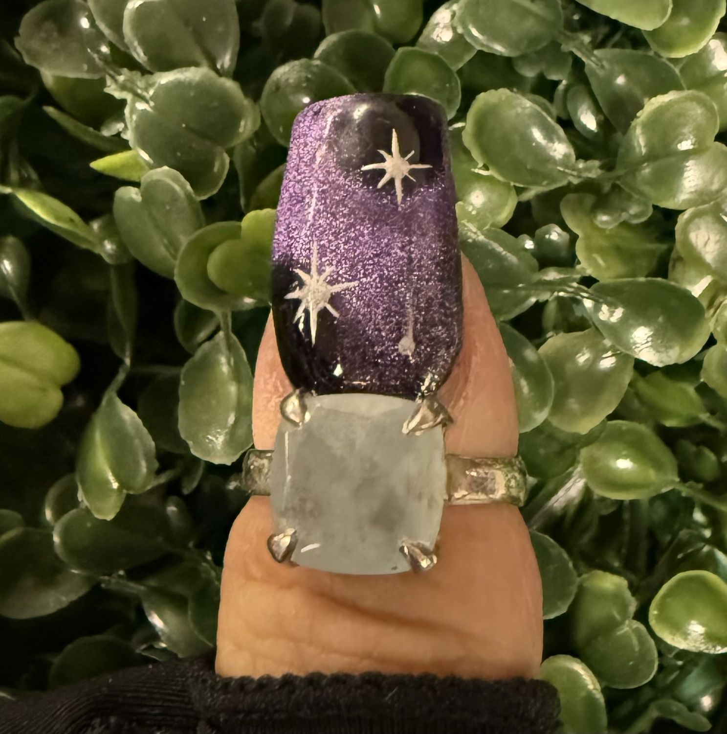 Aquamarine Faceted Square Ring Sz 7