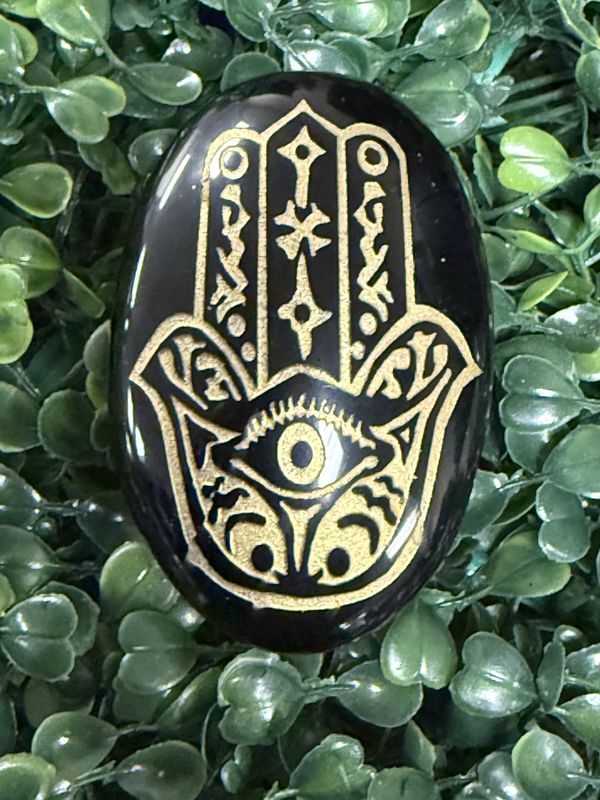 Obsidian Hamsa Palm Stone