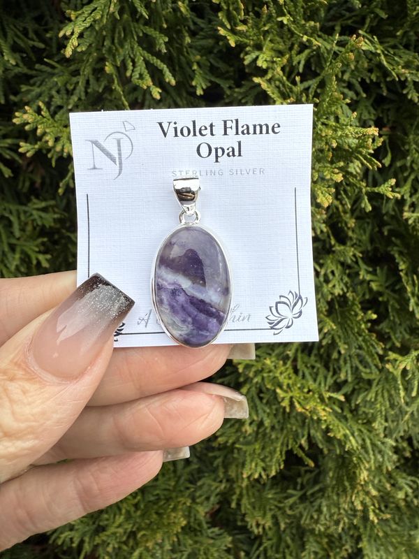 Violet Flame Opal Oval Pendant