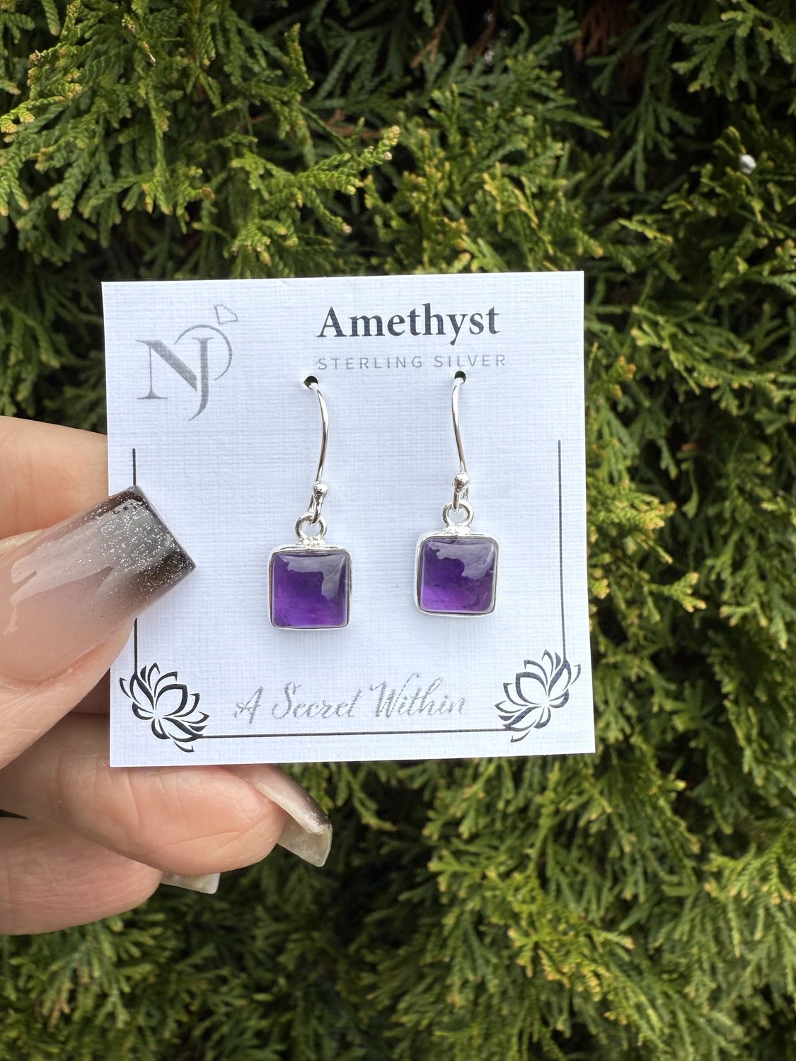 Amethyst Square Hook Earrings