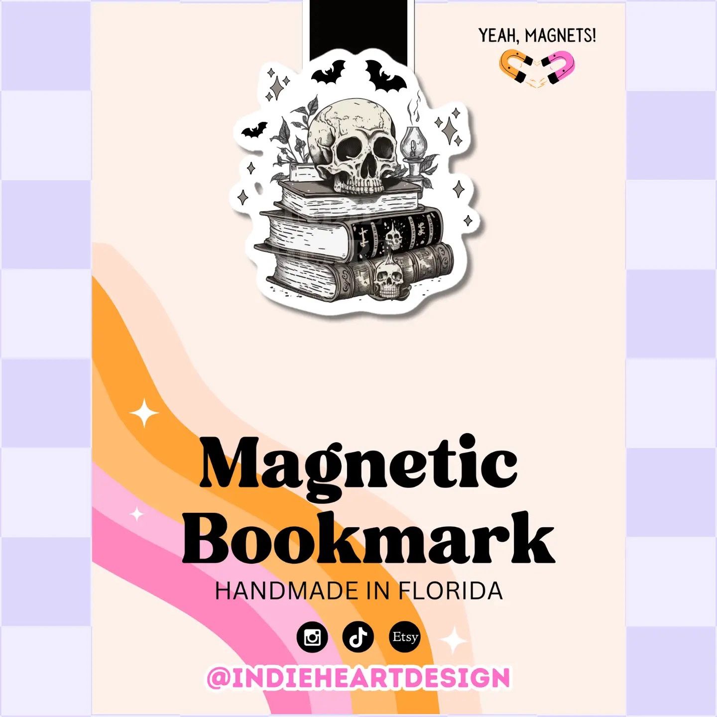 Dark Academia Skull and Books Magnetic Bookmark