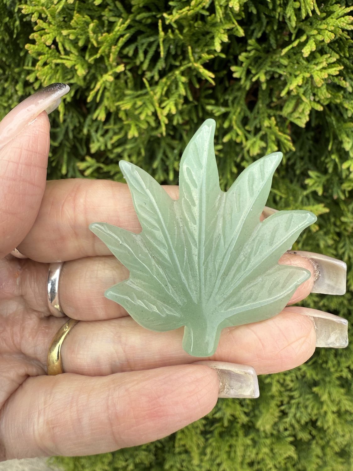 Green Aventurine Weed Leaf