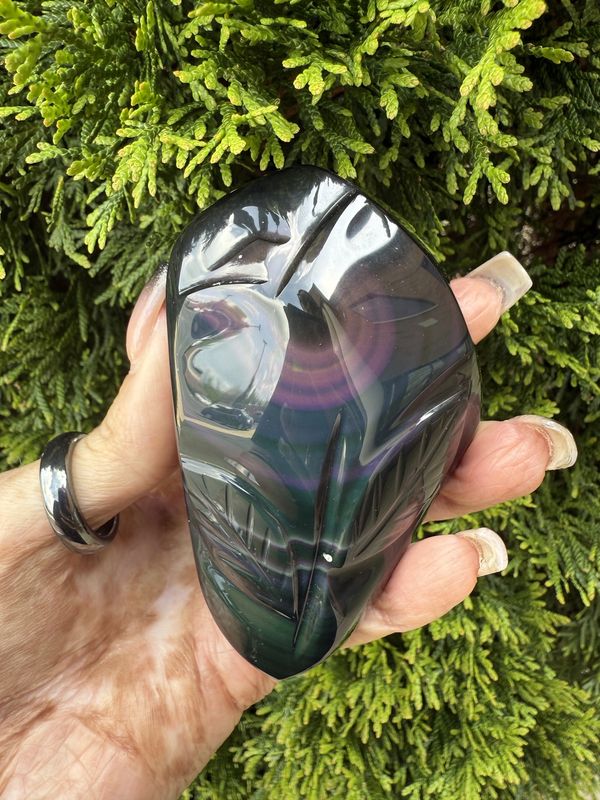 Rainbow Obsidian Etched Flower