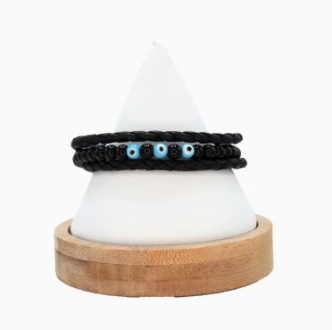 Black Leather Handmade Evil Eye Bracelet