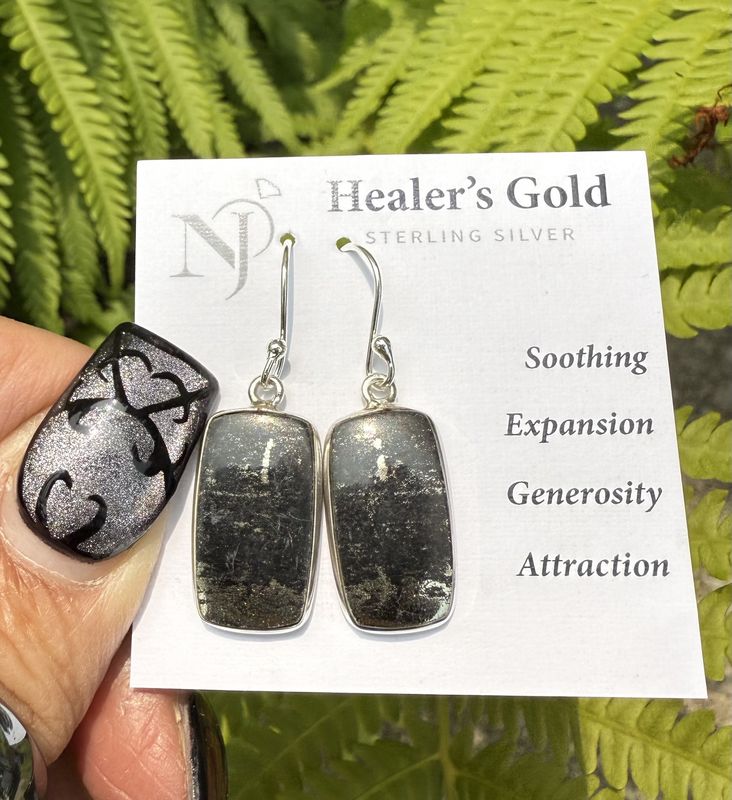 Healer s Gold Rectangular Sterling Dangle Earrings