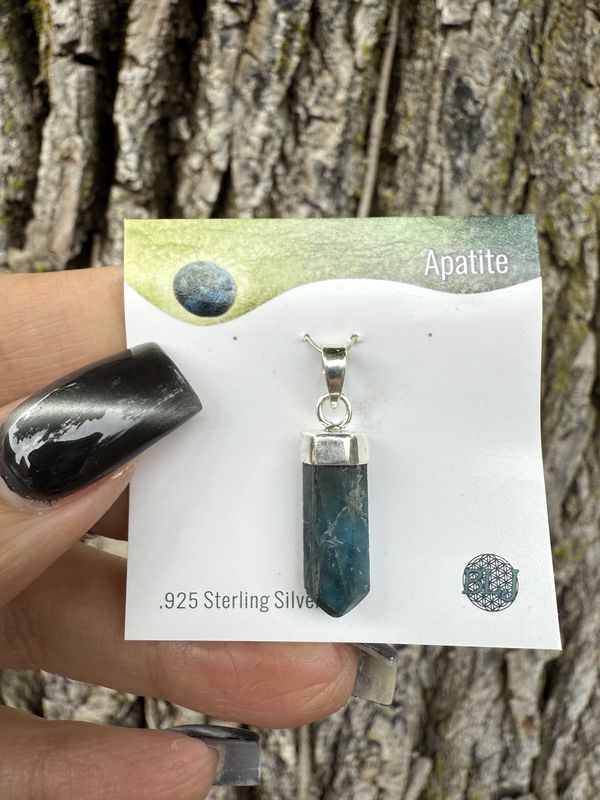 Blue Apatite Pencil Pendant