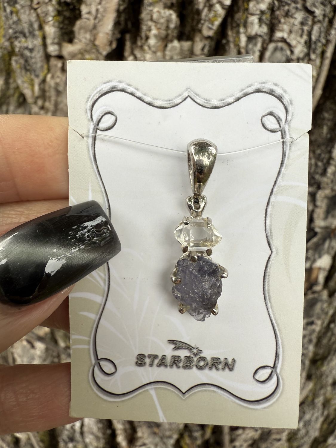Rough Iolite and Herkimer Diamond Pendant
