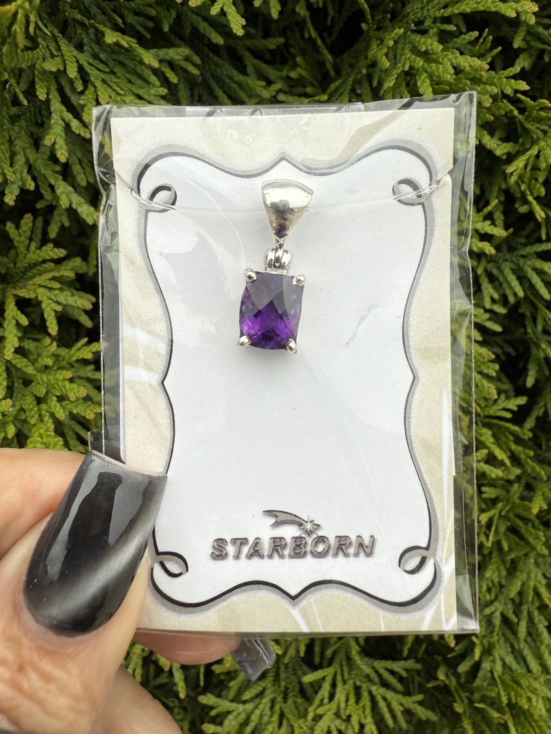 Amethyst Faceted Square Pendant