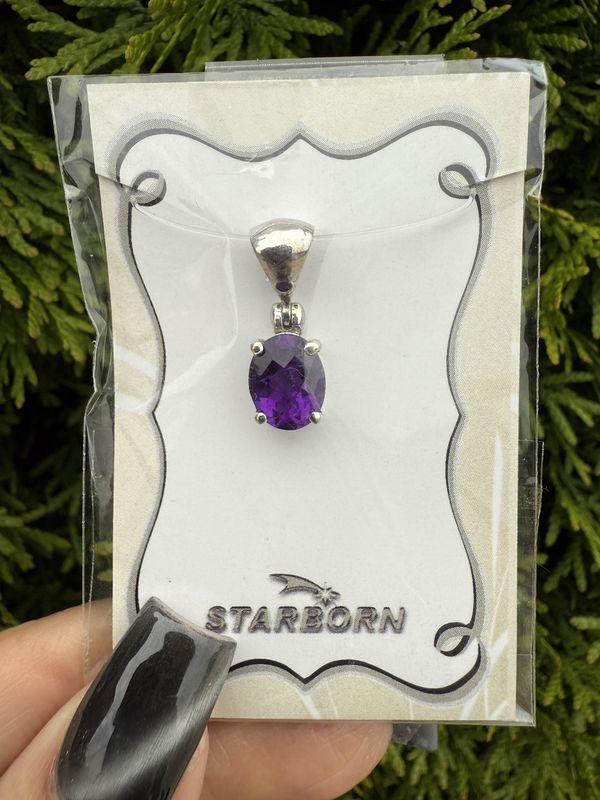 Amethyst Faceted Round Pendant