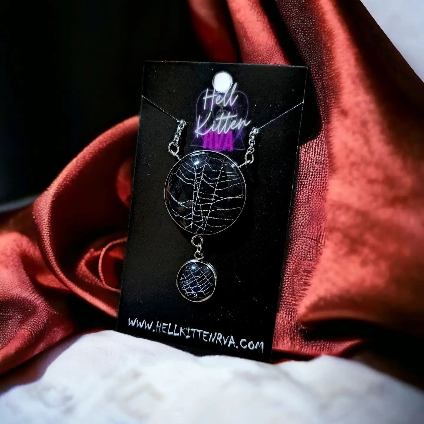 Real Spiderweb Double Moon Necklace