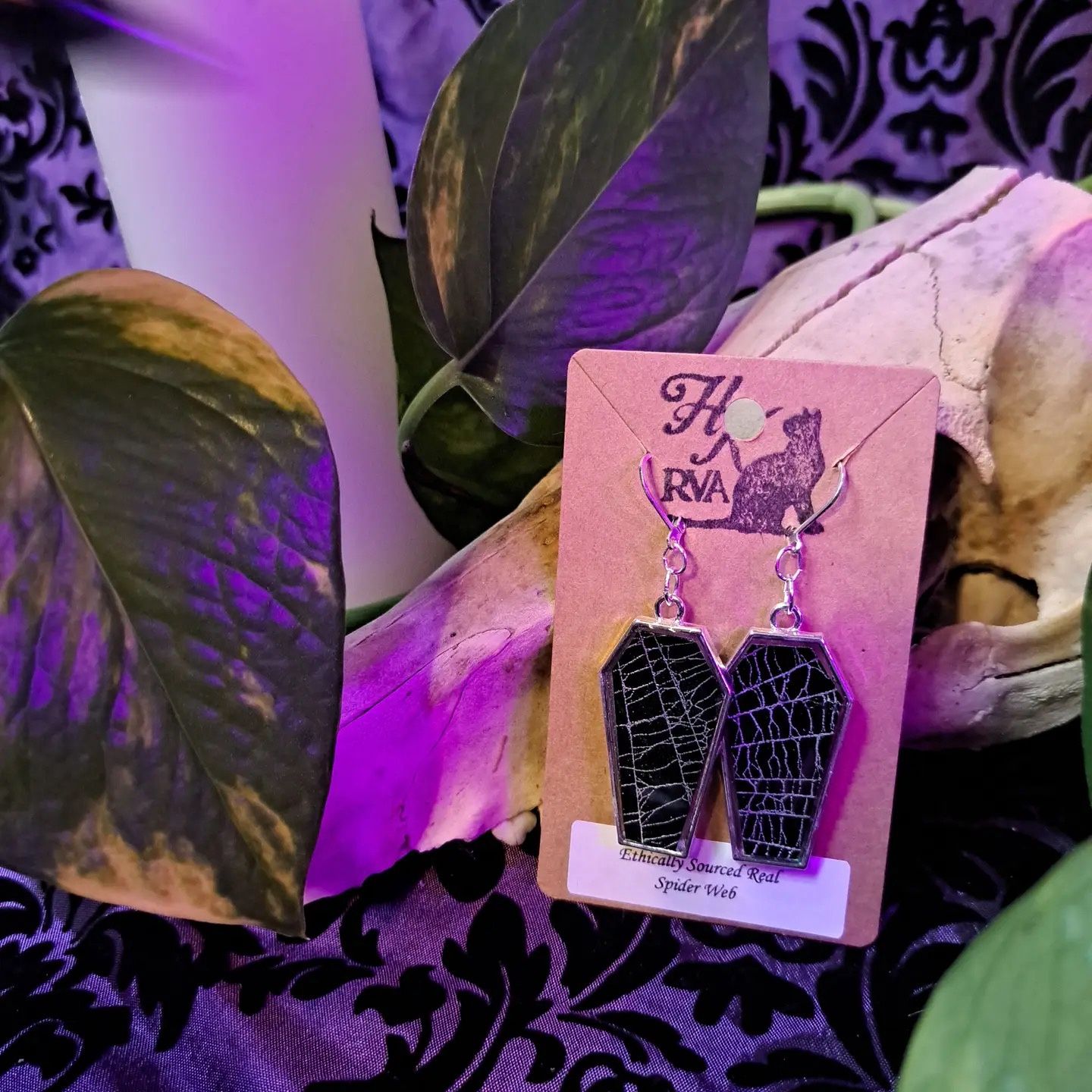 Real Spiderweb Coffin Earrings