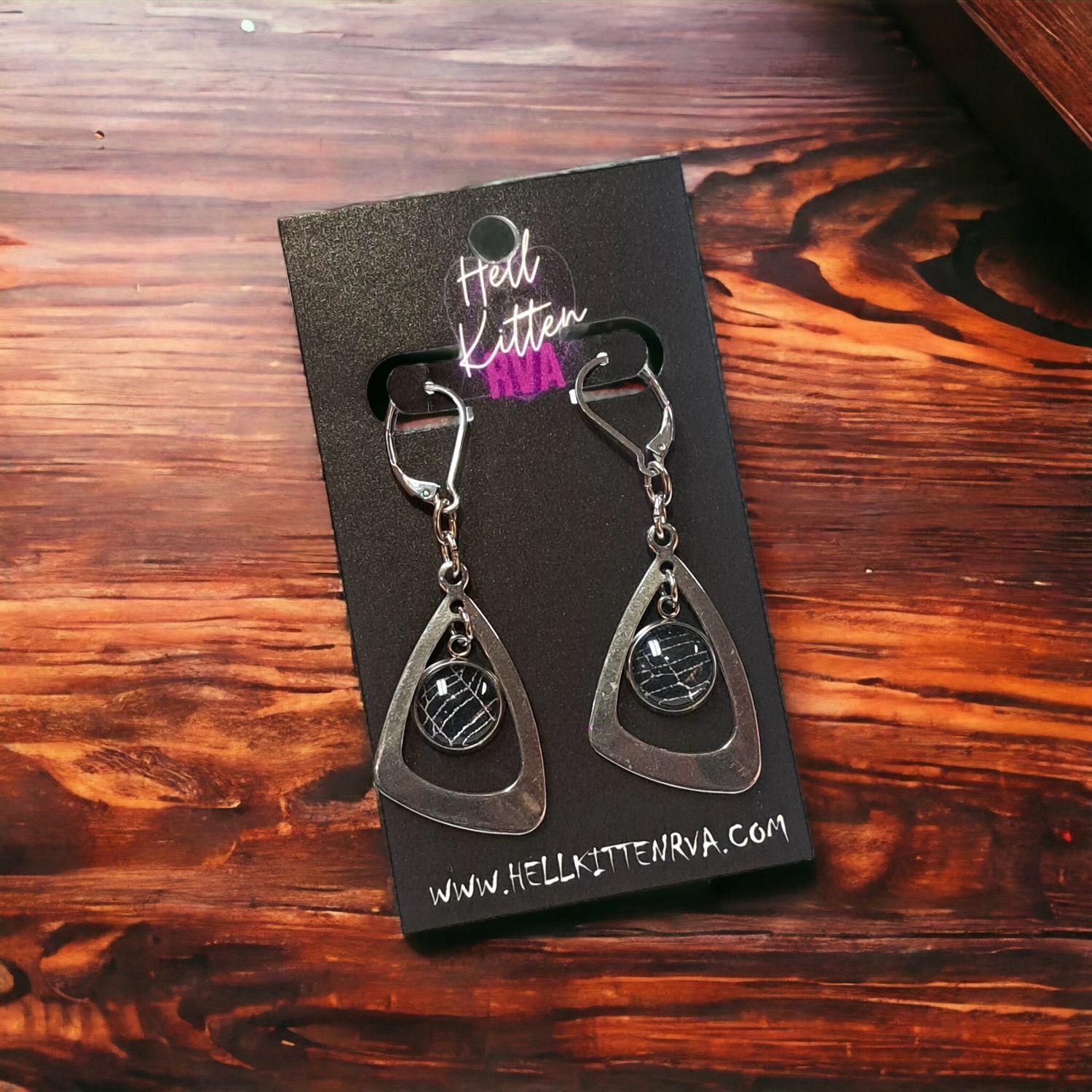 Real Spiderweb Triangle Earrings