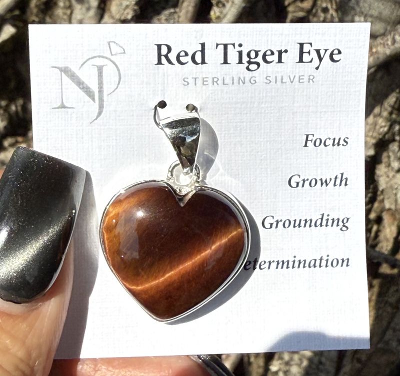 Red Tiger Eye Heart Sterling Pendant