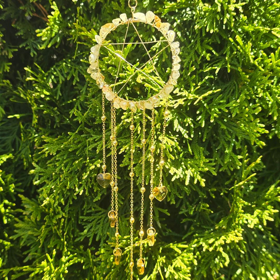 Citrine Pentacle &amp; Hearts Suncatcher