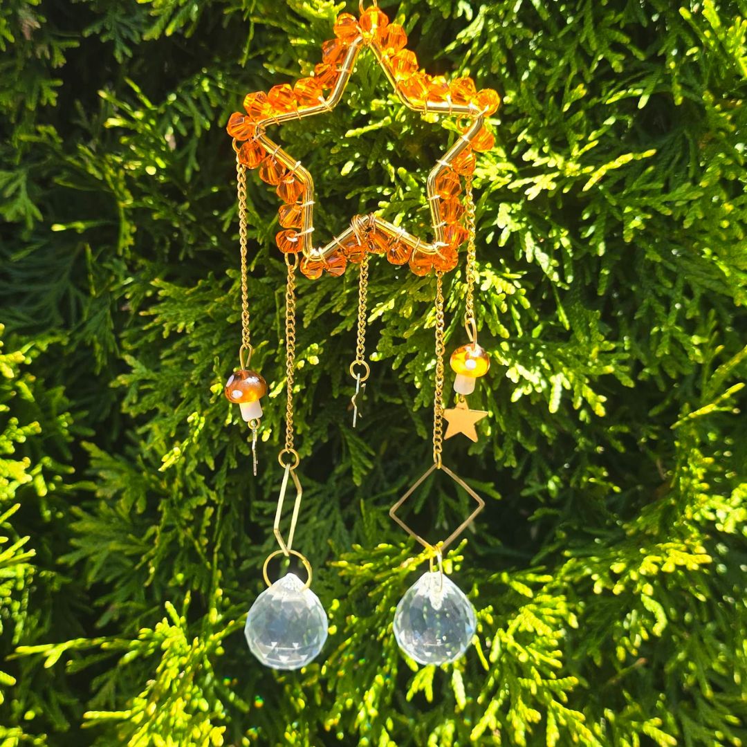 Orange Mushroom Star Suncatcher