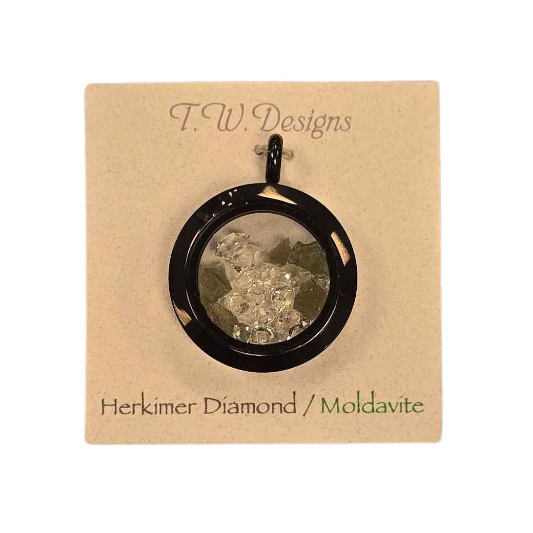 Herkimer Diamond and Moldavite Pendant