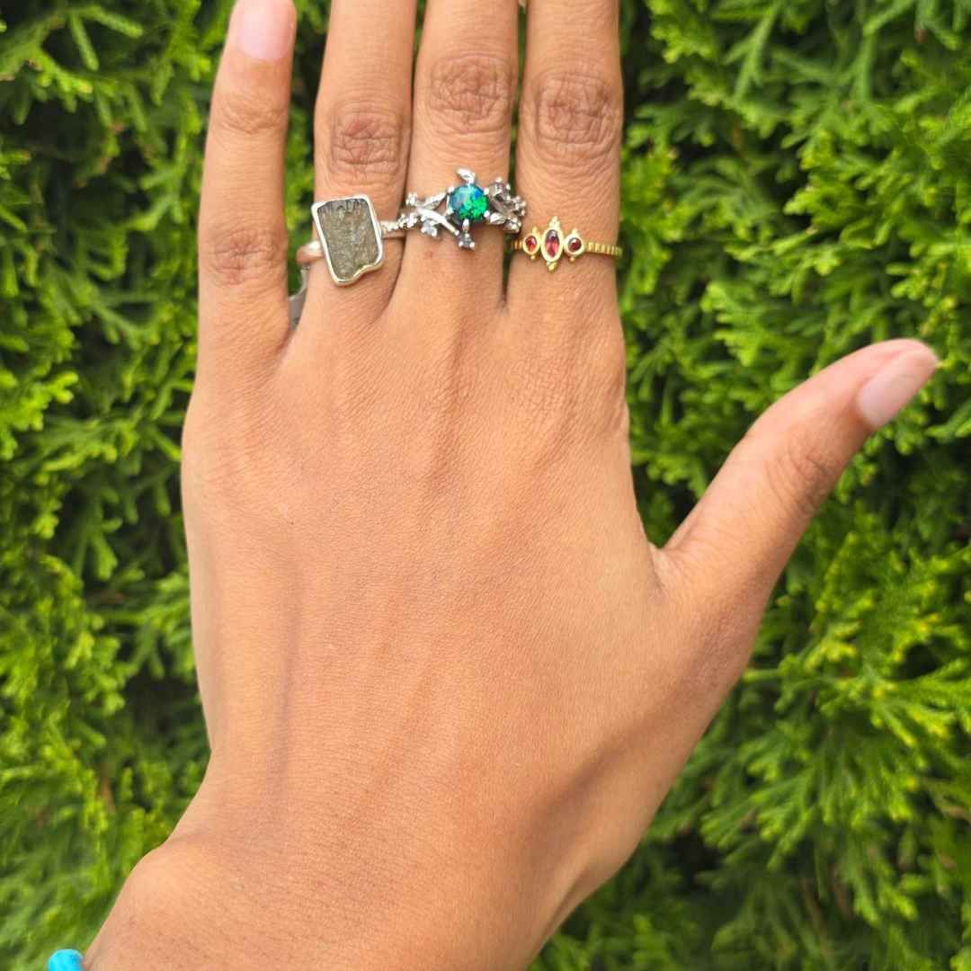 Moldavite Rough Sterling Ring Sz 12