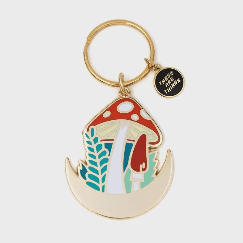 Mushroom Forest Moon Enamel Keychain