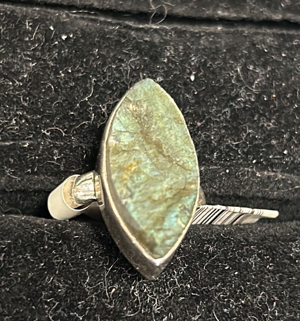 Labradorite Ring Sz7 Raw Marquis