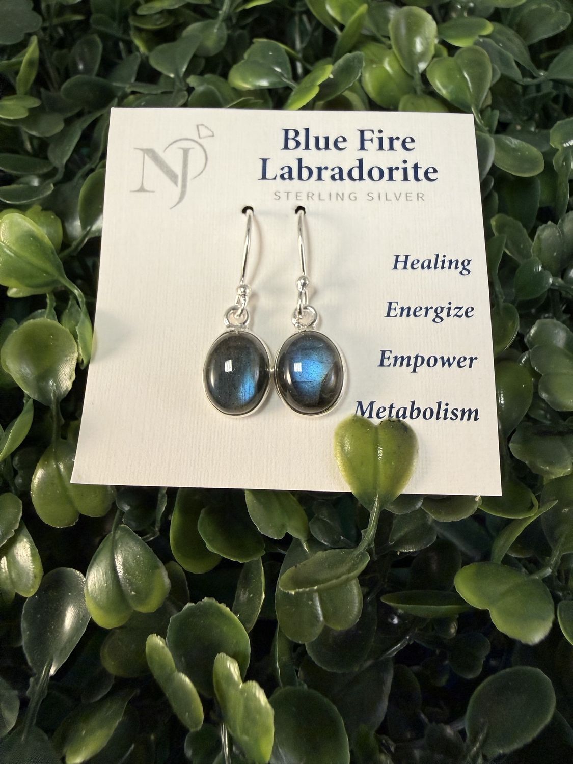 Blue Fire Labradorite Oval Dangle Earrings