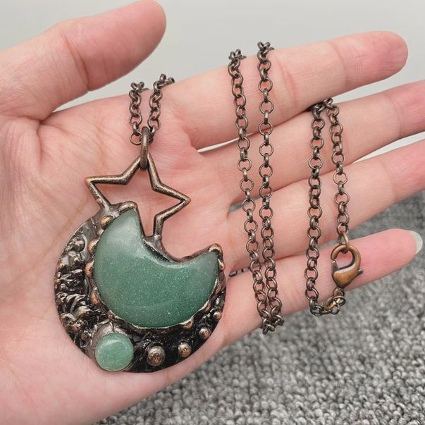 Green Aventurine Star Moon Charm Necklace
