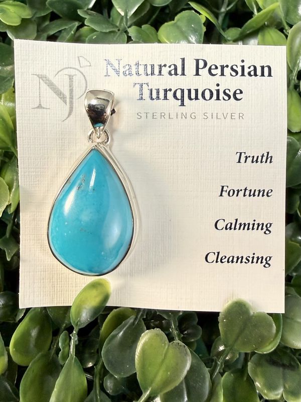 Natural Persian Turquoise Sterling Teardrop Pendant