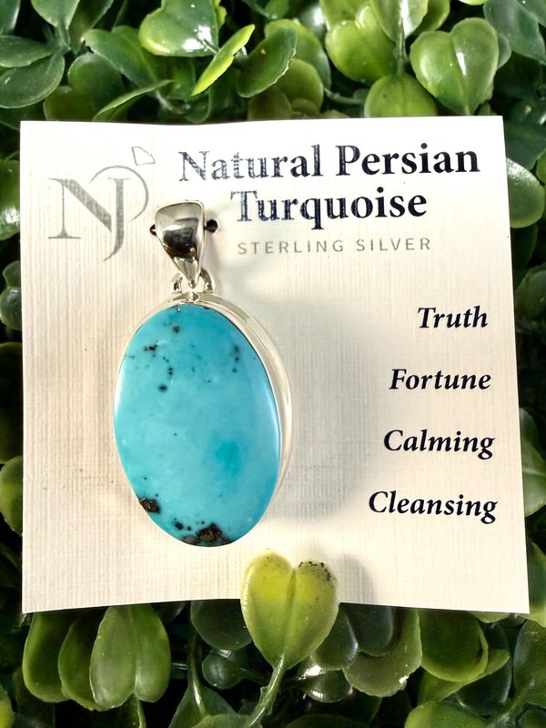 Natural Persian Turquoise Oval Sterling Pendant
