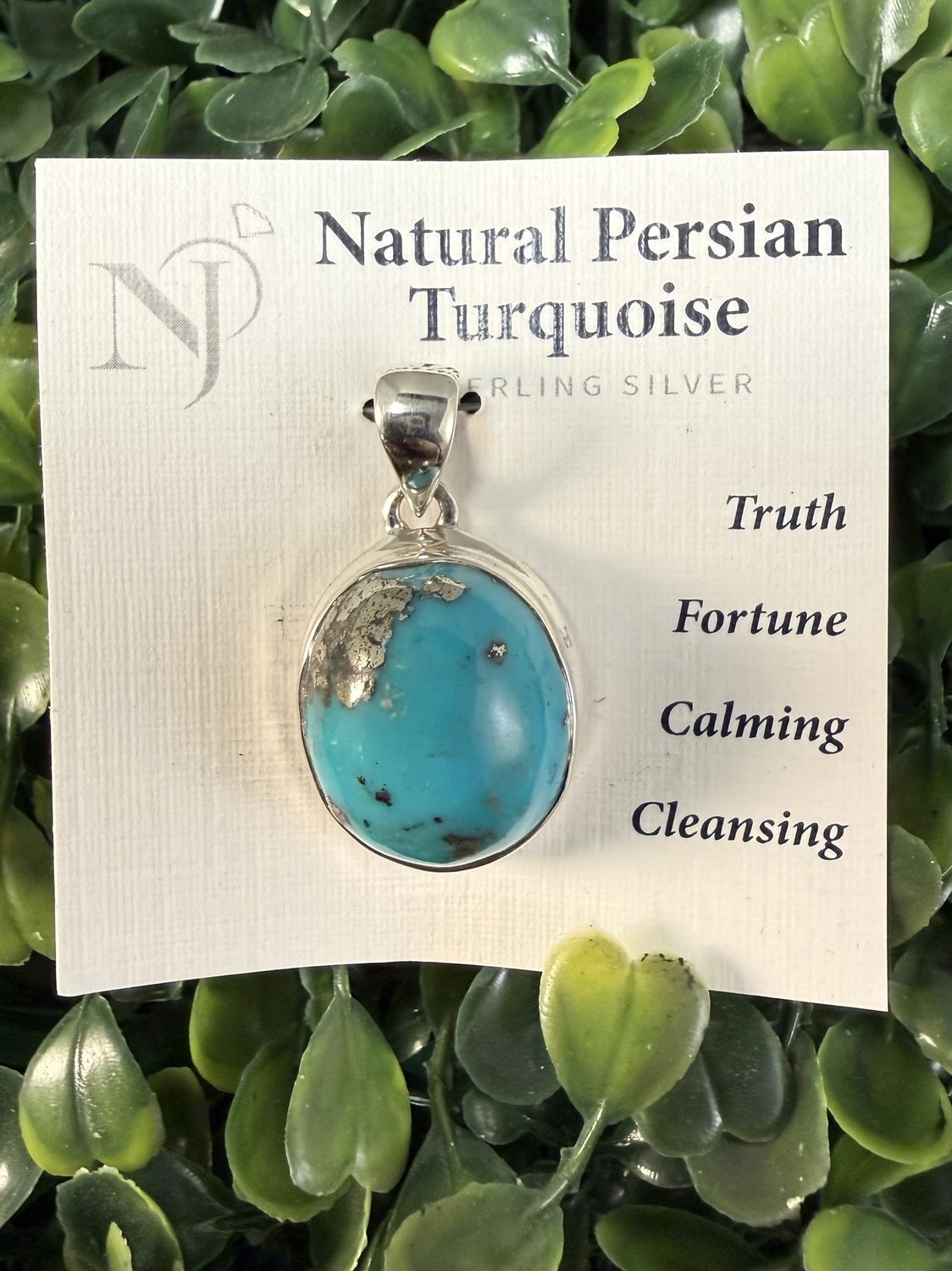 Natural Persian Turquoise Small Round Sterling Pendant