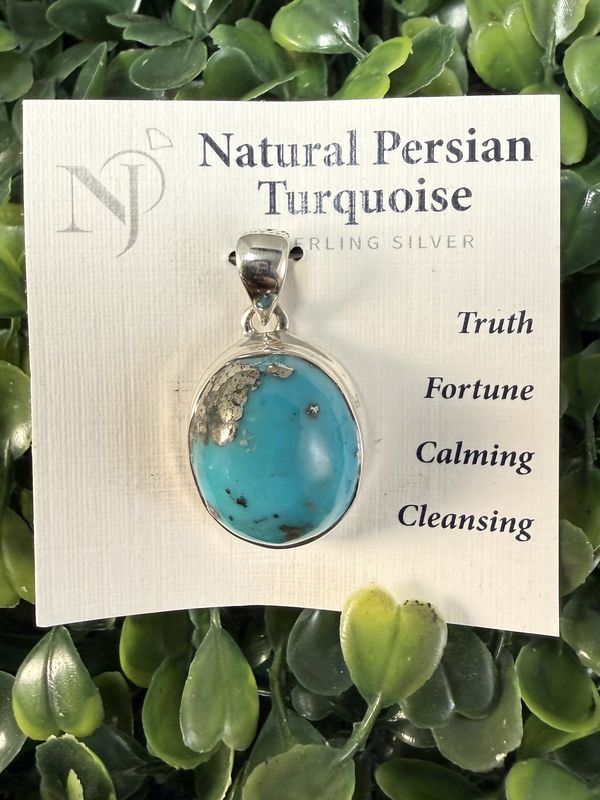 Natural Persian Turquoise Small Round Sterling Pendant