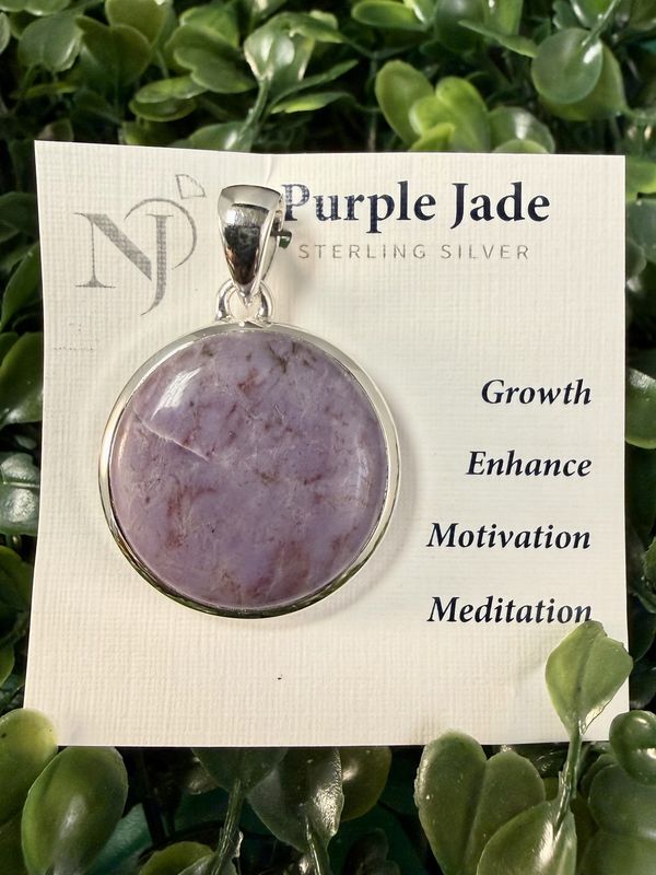 Purple Jade Round Sterling Pendant
