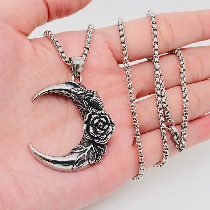Rose Crescent Moon Charm Necklace