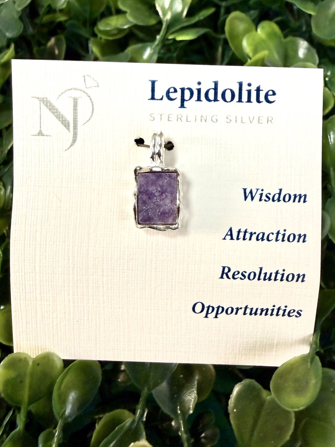 Lepidolite Small Square Sterling Pendant