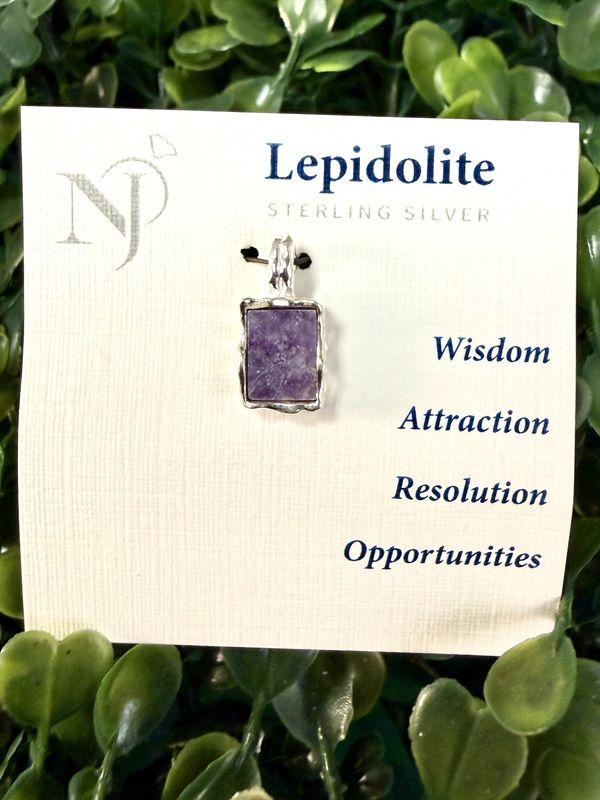 Lepidolite Small Square Sterling Pendant