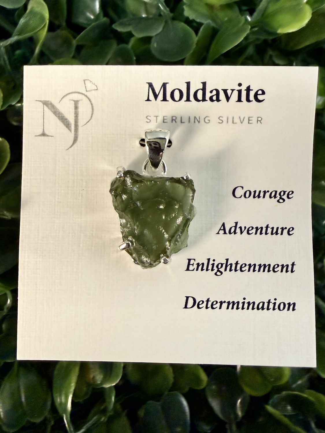 Moldavite Flat Raw Sterling Pendant