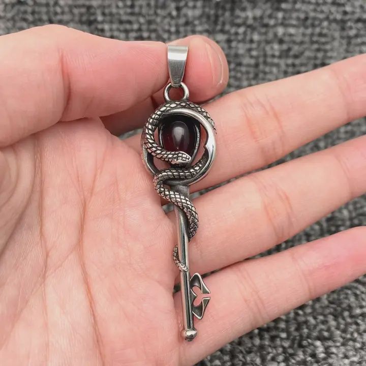 Inlaid  Glass Snake Coil The Key Stainless Steel Pendant